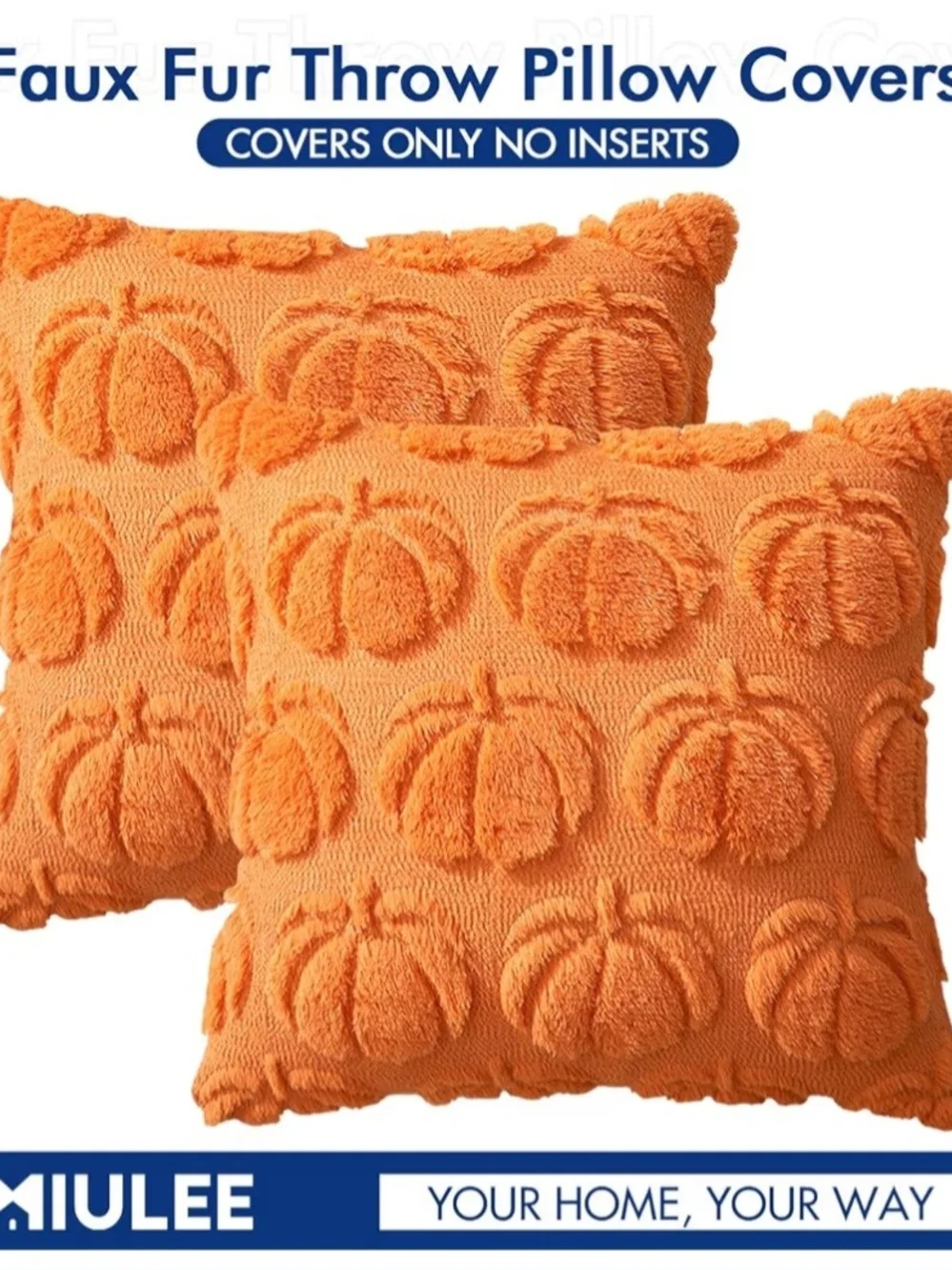 Textured Pumpkin Plush Throw Pillow - Orange. Set of 2. NWT.